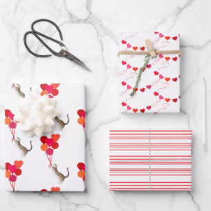 Kat Valentijns Rood, Roze en Wit Inpakpapier Vel
