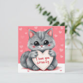 Kat Valentijnsdag Ik Hou Van Jou Hart Mooie Roze Feestdagenkaart (Staand voorkant)