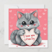 Kat Valentijnsdag Ik Hou Van Jou Hart Mooie Roze Feestdagenkaart (Voorkant)