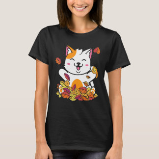 Kat valt herfstbladeren Vintage stijl huisdier kit T-shirt