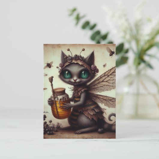 Kat Vampier Bee Fairy Briefkaart (Staand voorkant)