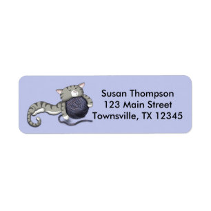 Kat van cartoon met garen etiket