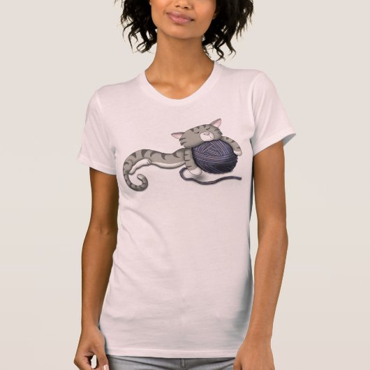 Kat van cartoon met garen t-shirt (Voorkant)