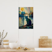 Kat van Cubist die zonsondergang over de luchtige  Poster (Keuken)