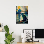 Kat van Cubist die zonsondergang over de luchtige  Poster (Thuiskantoor)