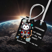 Kat van de astronaut in de ruimte cadeaulabel