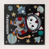 Kat van de astronaut in de ruimte legpuzzel (Horizontaal)