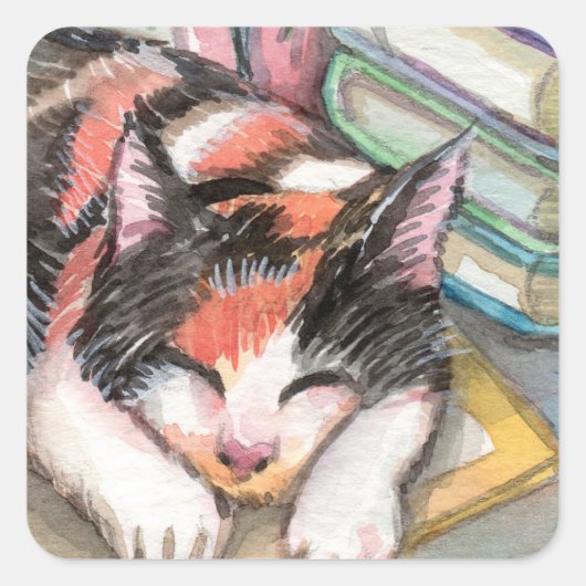Kat van de Boeken Vierkante Sticker (Voorkant)