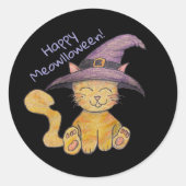 Kat van de heks Halloween Ronde Sticker (Voorkant)