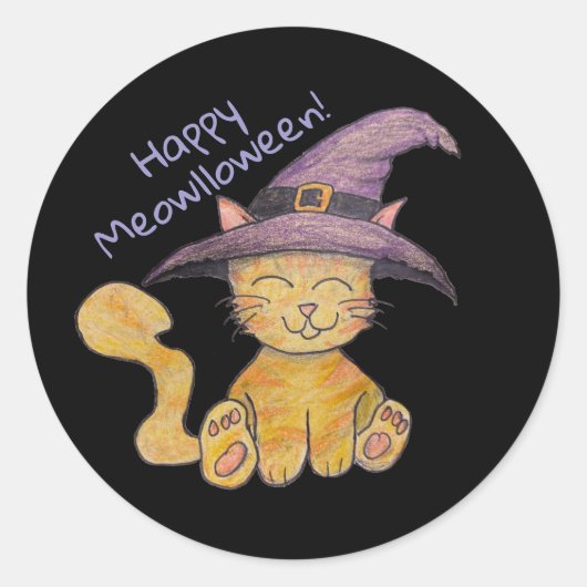 Kat van de heks Halloween Ronde Sticker (Voorkant)