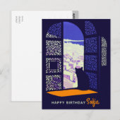 Kat van de verjaardag in een venster Casablanca Ma Briefkaart (Voorkant / Achterkant)