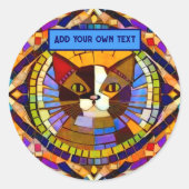 Kat van fluitend zout in mozaïektegels - kleurrijk ronde sticker (Voorkant)