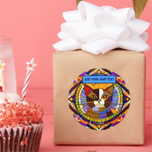 Kat van fluitend zout in mozaïektegels - kleurrijk ronde sticker (Feest)