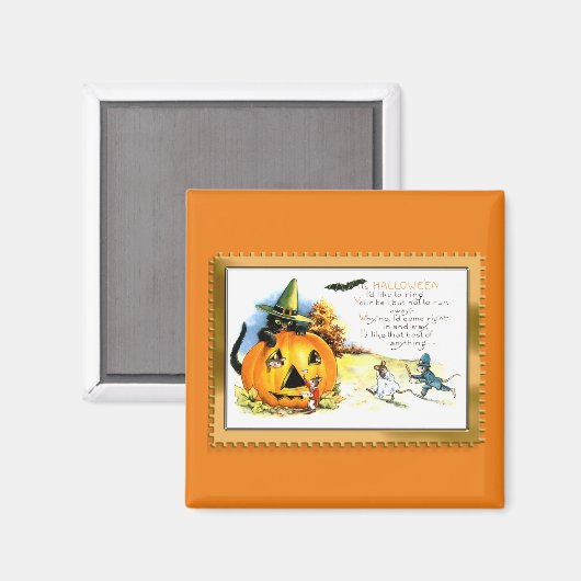 Kat van Halloween, in Jack O Lantern Magneet (Voorkant / Achterkant)