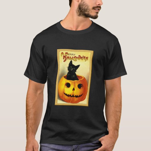 Kat van Halloween, in Jack O Lantern T-shirt (Voorkant)