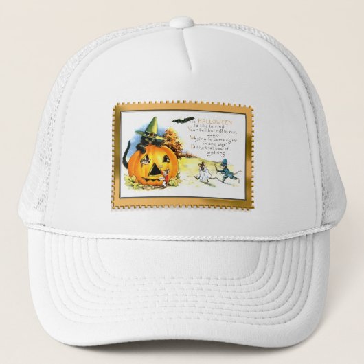 Kat van Halloween, in Jack O Lantern Trucker Pet (Voorkant)