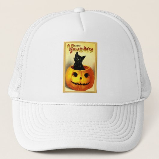 Kat van Halloween, in Jack O Lantern Trucker Pet (Voorkant)