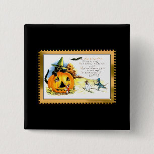 Kat van Halloween, in Jack O Lantern Vierkante Button 5,1 Cm