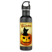 Kat van Halloween, in Jack O Lantern Waterfles (Voorkant)
