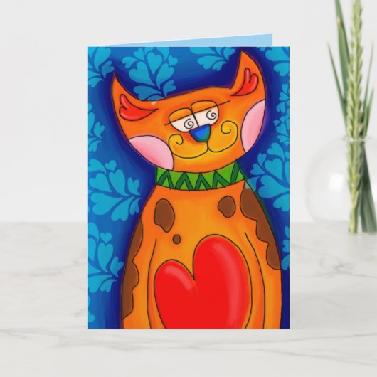 Kat van hart wenskaart kaart (Voorkant)