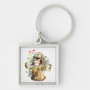 Kat van  harten en bloemen sleutelhanger