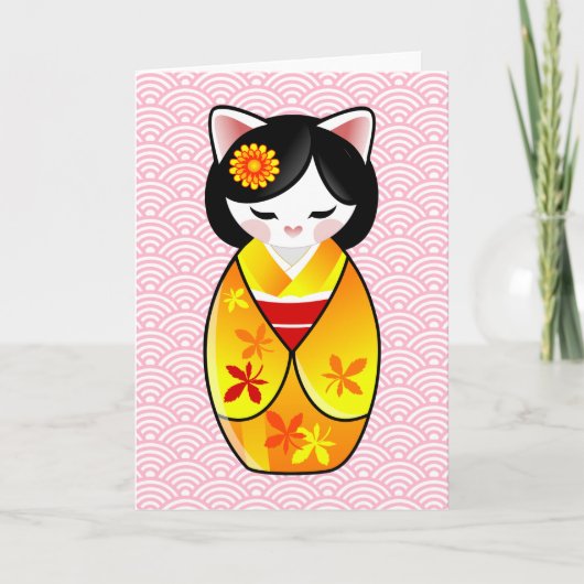 Kat van Maneki Neko van Kokeshi dankt de Japanse Bedankkaart (Voorkant)