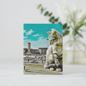 Kat van reuzenvlees op het plein, surrealistische  briefkaart (Staand voorkant)