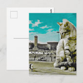 Kat van reuzenvlees op het plein, surrealistische  briefkaart (Voorkant / Achterkant)