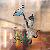 Kat van siamese met blauw vlinderdier raamsticker (Vel 2)