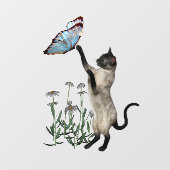 Kat van siamese met blauw vlinderdier raamsticker (Vel)