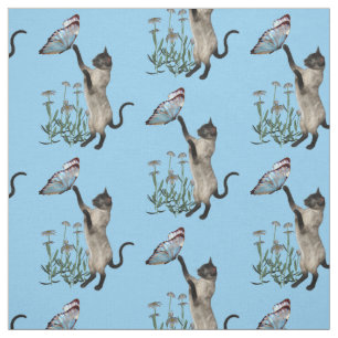 Kat van siamese met blauw vlinderdier stof
