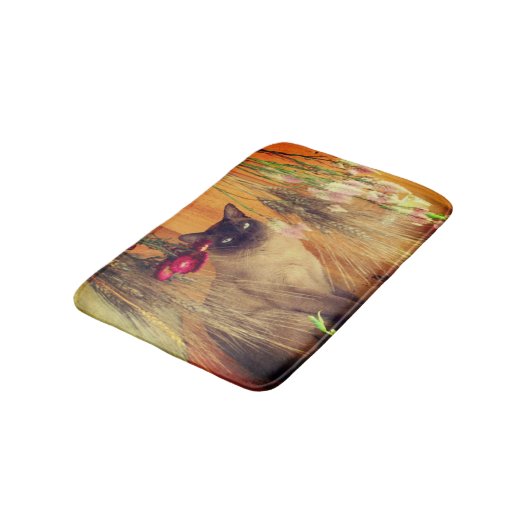 Kat van Siamese met bloemen Badmat (Gekanteld)