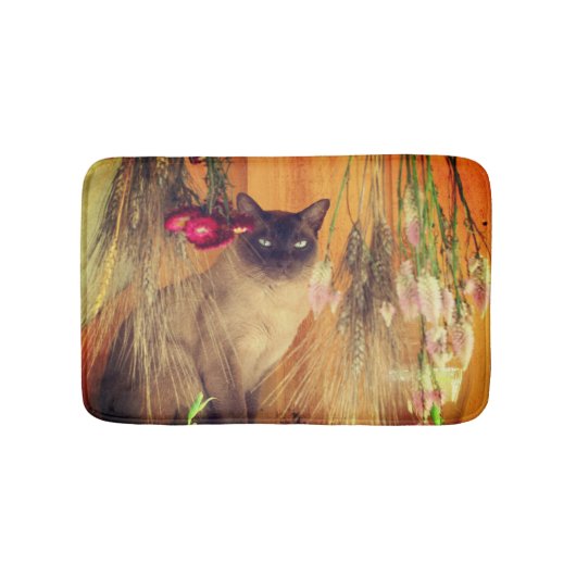 Kat van Siamese met bloemen Badmat (Voorkant)