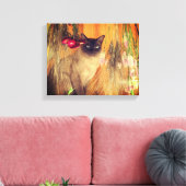 Kat van Siamese met bloemen Canvas Afdruk (Insitu (Woonkamer))