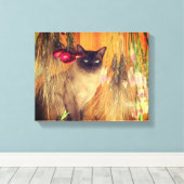 Kat van Siamese met bloemen Canvas Afdruk (Insitu (Houten vloer))