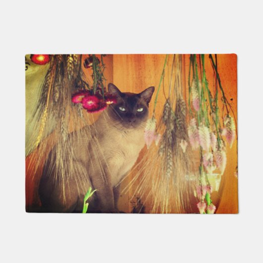 Kat van Siamese met bloemen Deurmat (Voorkant)