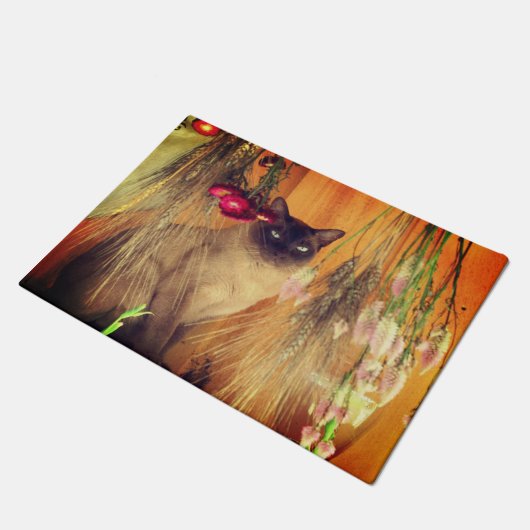 Kat van Siamese met bloemen Deurmat (Schuin)