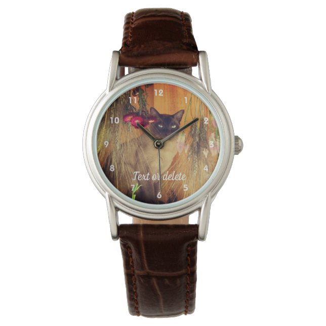 Kat van Siamese met bloemen Horloge (Voorkant)
