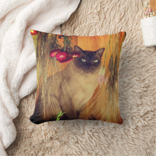 Kat van Siamese met bloemen Kussen