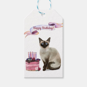 Kat van Siamese met een halve dag kool van de kat Cadeaulabel