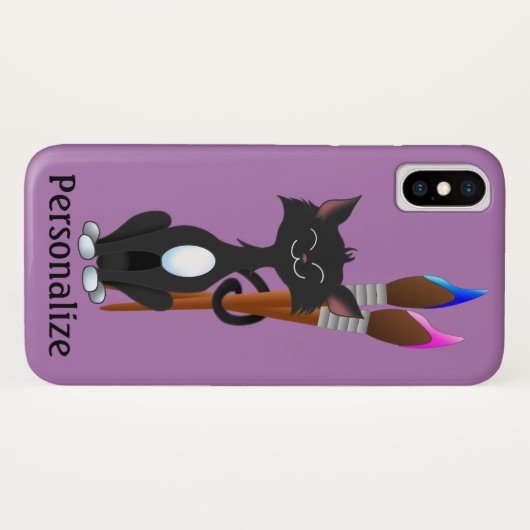 Kat van Tuxedo met kunstborstels Case-Mate iPhone Case (Achterkant (horizontaal))