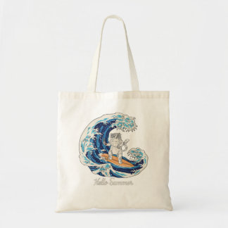 Kat van vrouwen met  surfer van sushi-golven tote bag
