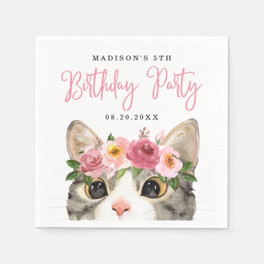 Kat van zoete Waterverf Birthday Party Servet (Voorkant)
