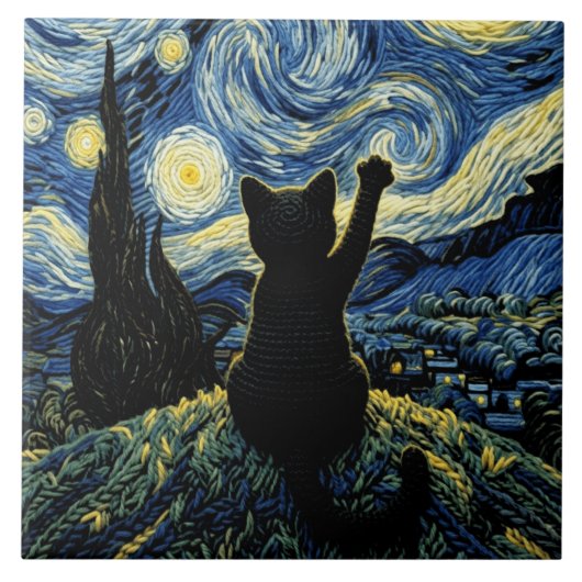 Kat Vangogh Sterrennacht Tegeltje (Voorkant)
