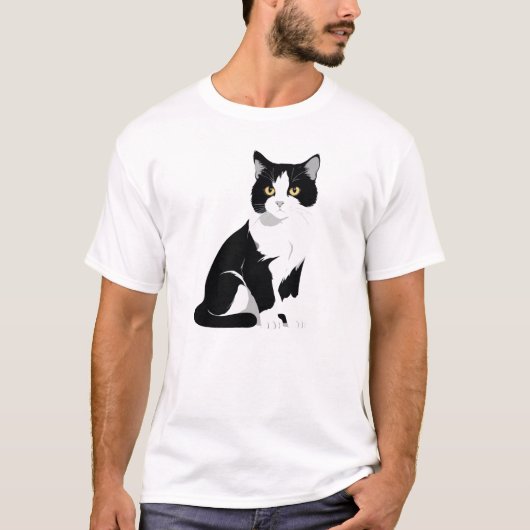 Kat Vector Art Illustratie met Zwart en Wit T-shirt (Voorkant)