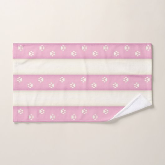 Kat Verf Drukken op roze en Antiek witte strepen Bad Handdoek (Handdoek)
