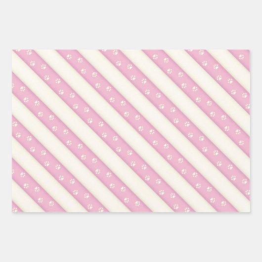 Kat Verf Drukken op roze en Antiek witte strepen Inpakpapier Vel (Voorkant 3)