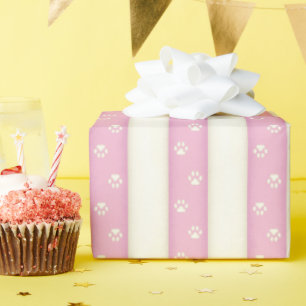 Kat Verf Drukt Roze en Antiek witte diersporen Cadeaupapier