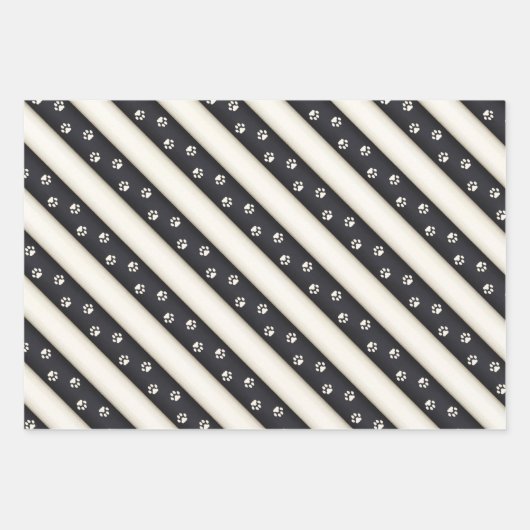 Kat Verf Drukt zwart-Antiek witte strepen Inpakpapier Vel (Voorkant 3)