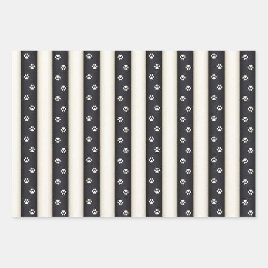 Kat Verf Drukt zwart-Antiek witte strepen Inpakpapier Vel (Voorkant)
